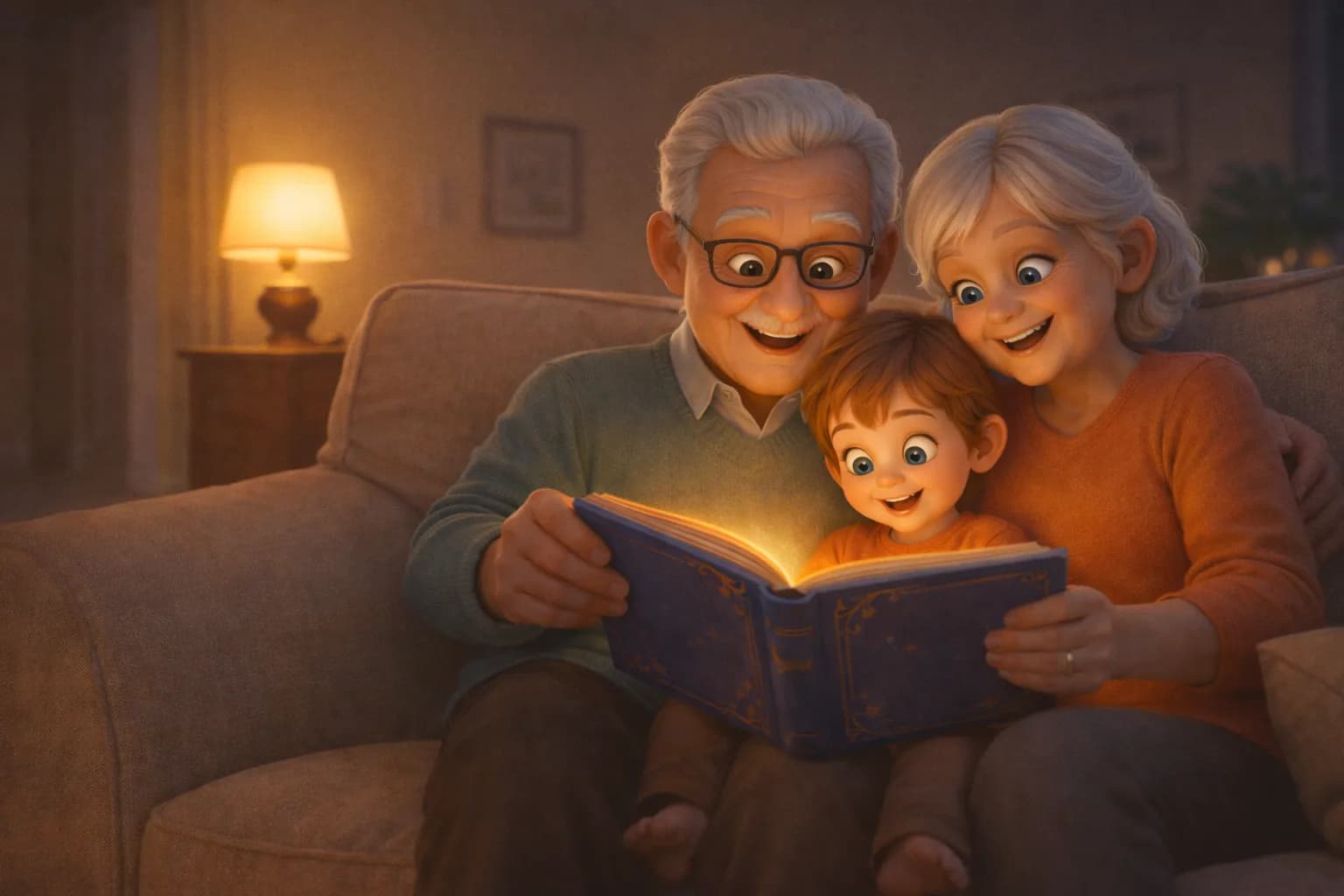 Grandparents reading with grandchild