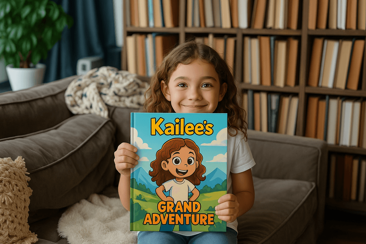 Child reading a personalized storybook adventure