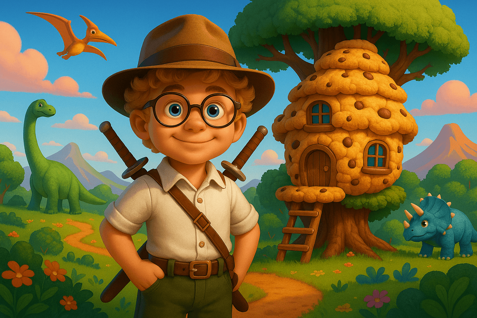 Child transformed into dinosaur scientist ninja character